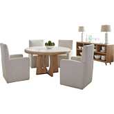 Escape 6 Piece Round Dining Set with Console in Glazed Wood & Neutral Fabric