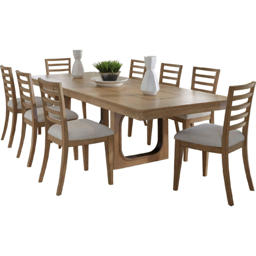 Escape 9 Piece Dining Set with Ladderback Chairs in Glazed Wood & Neutral Fabric