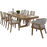 Escape 9 Piece Dining Set with Barrelback Chairs in Glazed Wood & Neutral Fabric