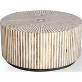 Crossings Downtown Round Coffee Cocktail Table in Mango Wood with Bone Inlay