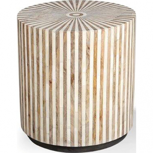 Crossings Downtown Round End Table in Mango Wood with Bone Inlay