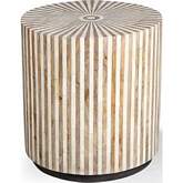 Crossings Downtown Round End Table in Mango Wood with Bone Inlay