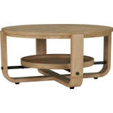 Escape Round Coffee Cocktail Table with Shelf in Glazed Natural Oak & Black Metal