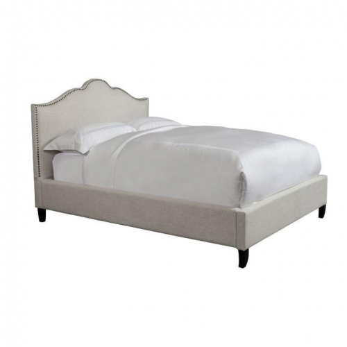 Jamie California King Bed in Flour Natural Fabric with Nailhead Trim