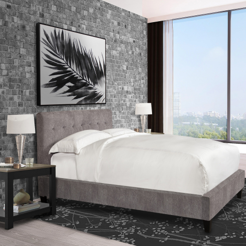 Jody California King Bed in Tufted Cornflower Grey Fabric