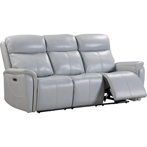 Cascade 3 Piece Power Reclining Sofa Set in Recliners in Seamist Pale Blue Grey Leather