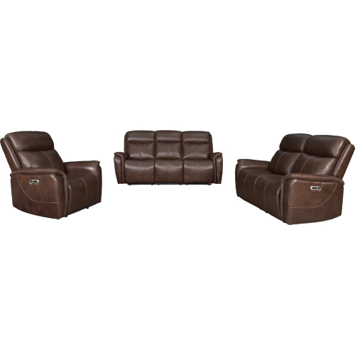Cascade 3 Piece Power Reclining Sofa Set in Auburn Brown Leather