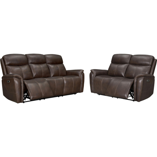 Cascade 3 Piece Power Reclining Sofa Set in Auburn Brown Leather