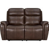 Cascade Power Reclining Loveseat in Auburn Brown Leather