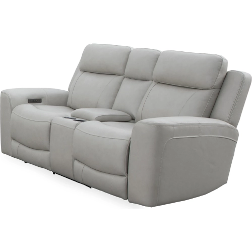 Calgary Power Reclining Console Loveseat in Stone Cream Top Grain Leather
