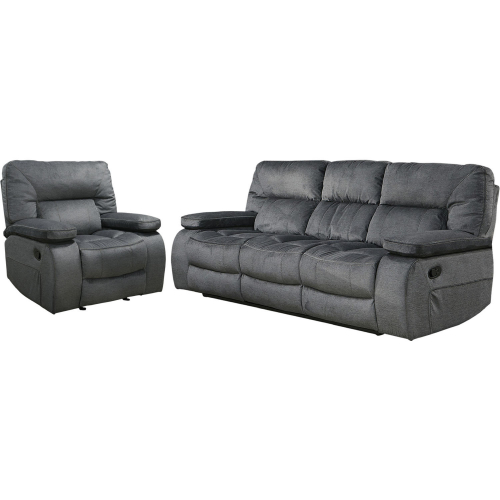 Chapman 2 Piece Manual Reclining Sofa Set in Polo Grey Chenille Fabric
