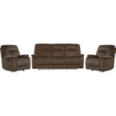 Cooper 3 Piece Manual Reclining Sofa Set in Shadow Brown Fabric