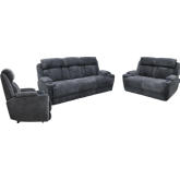 Dalton Power Reclining Sofa, Loveseat & Recliner Set in Charcoal Gray Fabric
