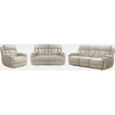 Dalton Power Reclining Sofa. Loveseat & Recliner Set in Fawn Neutral Fabric