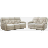 Dalton Power Reclining Sofa & Loveseat Set in Fawn Neutral Fabric