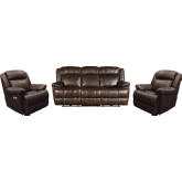 Eclipse Power Reclining Sofa & Two Recliners Set in Florence Dark Brown Top Grain Leather