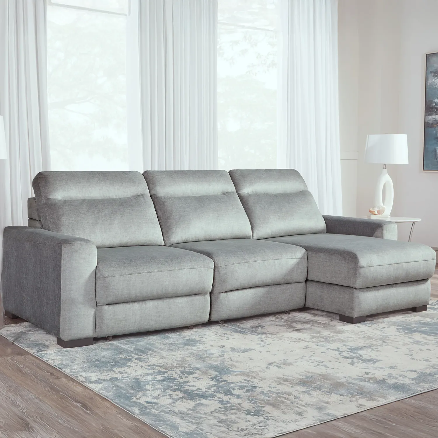 Elliot Sterling 3 Piece Lift Top Storage Sectional Sofa in Sterling Grey Velvet Fabric