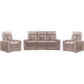 Equinox Power Reclining Sofa & Two Recliners Set in Mushroom Tan Fabric