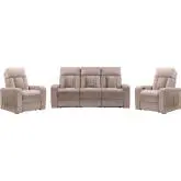 Equinox Power Reclining Sofa & Two Recliners Set in Mushroom Tan Fabric
