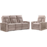 Equinox Power Reclining Sofa & Recliner Set in Mushroom Tan Fabric