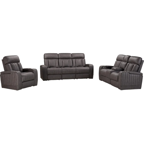 Equinox Power Reclining Sofa, Loveseat & Recliner Set in Mercury Dark Grey Fabric