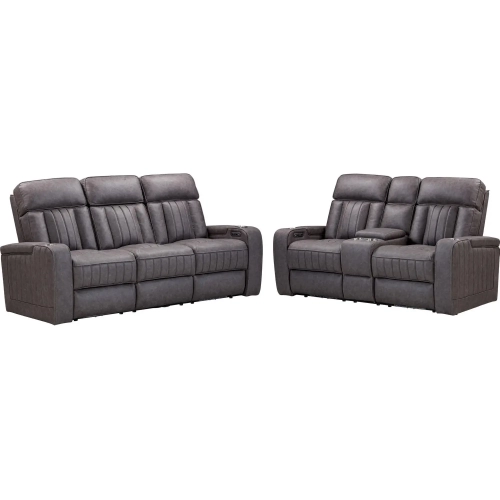 Equinox Power Reclining Sofa & Loveseat Set in Mercury Dark Grey Fabric
