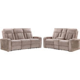 Equinox Power Reclining Sofa & Loveseat Set in Mushroom Tan Fabric