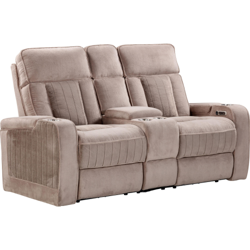 Equinox Power Console Loveseat in Mushroom Tan Fabric