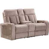 Equinox Power Console Loveseat in Mushroom Tan Fabric