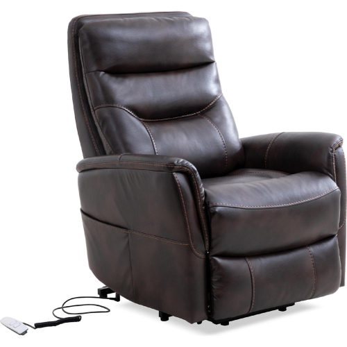 Gemini Power Lift Recliner with Articulating Headrest in Brown Leatherette
