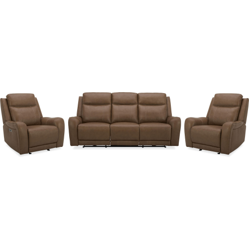 Haywood Power Reclining Sofa & Two Recliners Set in Butternut Brown Leather