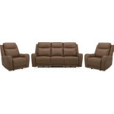 Haywood Power Reclining Sofa & Two Recliners Set in Butternut Brown Leather