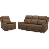 Haywood Power Reclining Sofa & Recliner Set in Butternut Brown Leather