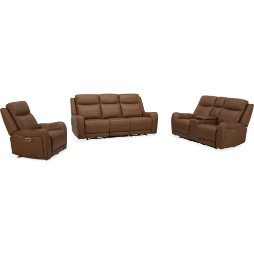 Haywood 3 Piece Power Reclining Sofa Set in Butternut Brown Leather