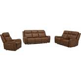 Haywood 3 Piece Power Reclining Sofa Set in Butternut Brown Leather