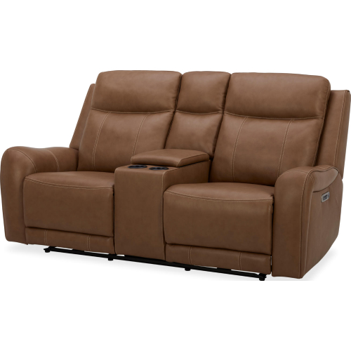Haywood Power Console Loveseat in Butternut Brown Leather