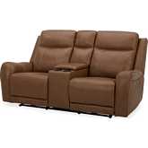 Haywood Power Console Loveseat in Butternut Brown Leather
