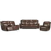 Jameson 3 Piece Power Reclining Zero Gravity Sofa Set in Hickory Dark Brown Leather