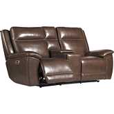 Jameson Power Zero Gravity Console Loveseat in Hickory Dark Brown Leather