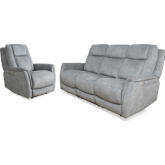 Linus Power Reclining Sofa & Recliner Set in Grey Leatherette