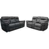 Mason Power Reclining Sofa & Loveseat Set in Charcoal Grey Leatherette