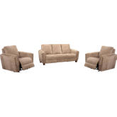 Morehead Power Reclining Sofa & 2 Recliners Set in Biscotti Light Brown Fabric