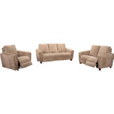 Morehead Power Reclining Sofa, Loveseat & Recliner Set in Biscotti Light Brown Fabric
