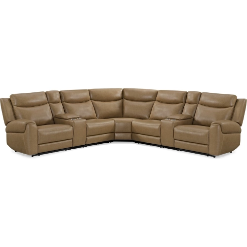 Momentum 7 Piece Modular Power Reclining Sectional Sofa in Cashew Tan Leatherette