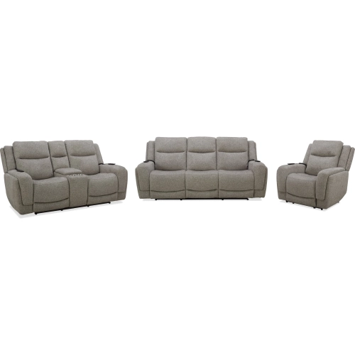 Penfield Power Reclining Sofa Loveseat and Recliner in Frappe Brown Fabric