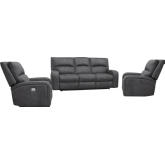 Polaris Power Reclining Sofa & Two Recliners Set in Slate Grey Fabric