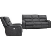 Polaris Power Reclining Sofa & Recliner Set in Slate Grey Fabric