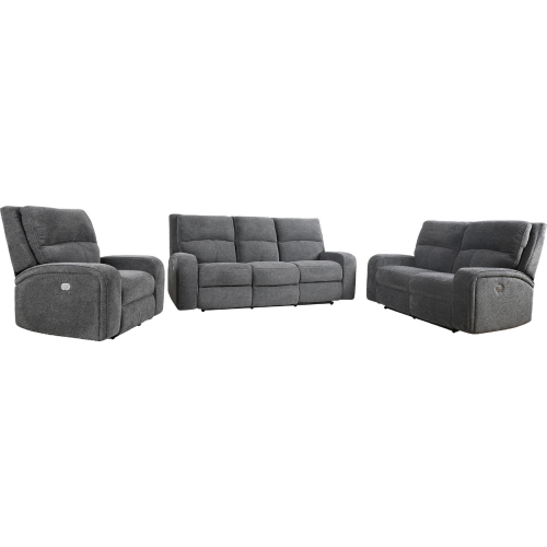 Polaris Power Reclining Sofa, Loveseat & Recliner Set in Bizmark Grey Fabric