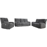 Polaris Power Reclining Sofa, Loveseat & Recliner Set in Bizmark Grey Fabric