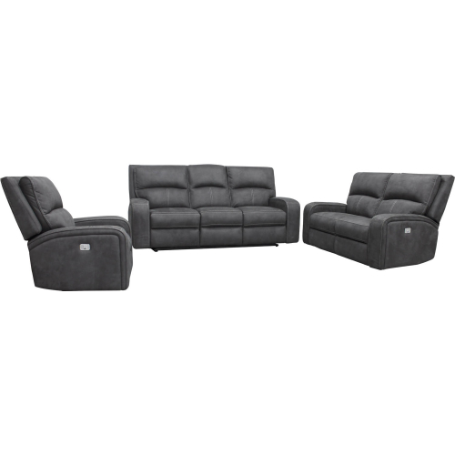 Polaris Power Reclining Sofa, Loveseat & Recliner Set in Slate Grey Fabric